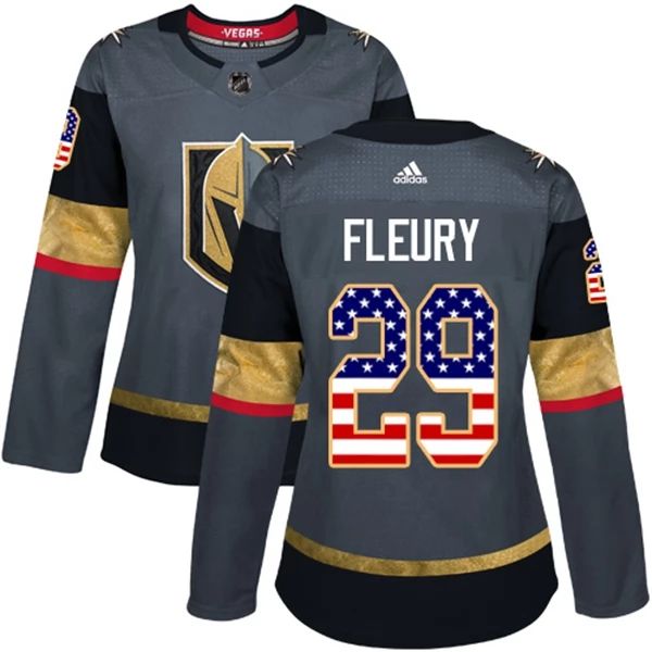 Damen Vegas Golden Knights Trikot Marc-Andre Fleury 29 Grau USA Flag Fashion Authentic